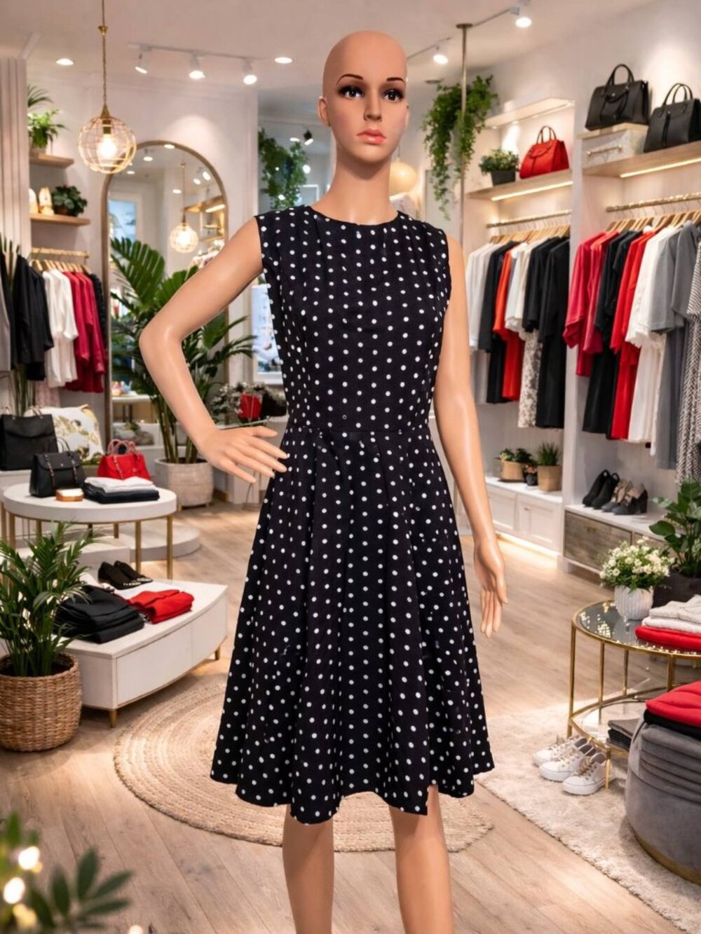 Black and White Polka Dot Dress - Size XL